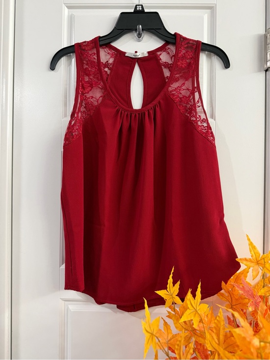 Papaya Tops - Papaya Red Lace Yoke Sleeveless Blouse